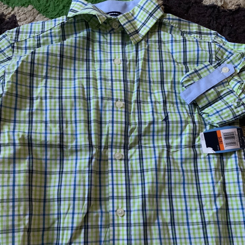 Nautica boys size 8 green and blue checker shirt nwt
